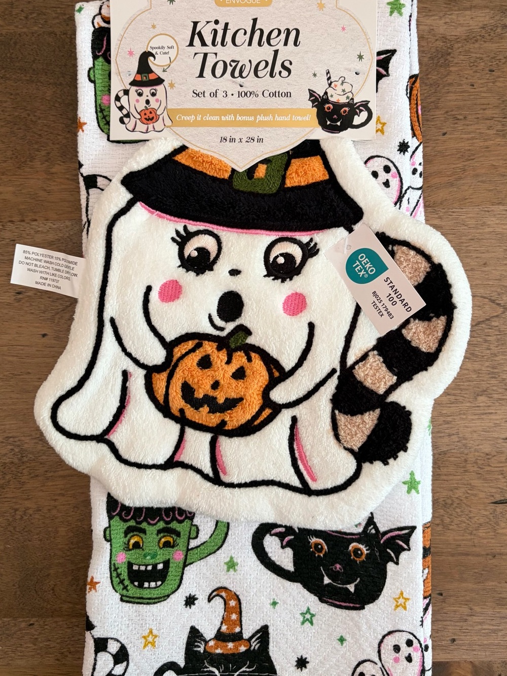 Summerween kitchen towels + bonus plush hand towel Ghost Latte Bat Cat NWT